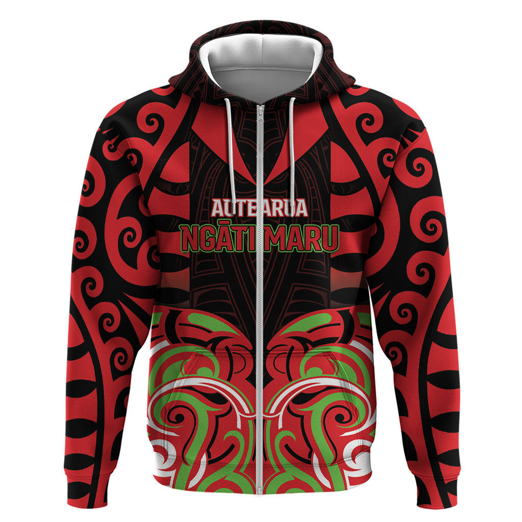 Custom Aotearoa Ngati Maru Zip Hoodie New Zealand Traditional Maori Pattern DT05 Zip Hoodie Red - Polynesian Pride