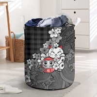Black Palaka Hawaiian And Japanese Laundry Basket Maneki Neko And Sakura Bloom