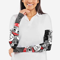 Black Palaka Hawaiian And Japanese Arm Sleeves Maneki Neko And Sakura Bloom
