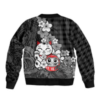 Black Palaka Hawaiian And Japanese Bomber Jacket Maneki Neko And Sakura Bloom