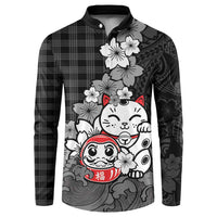 Black Palaka Hawaiian And Japanese Button Sweatshirt Maneki Neko And Sakura Bloom