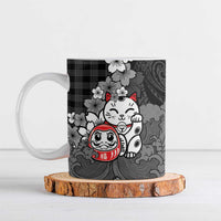 Black Palaka Hawaiian And Japanese Ceramic Mug Maneki Neko And Sakura Bloom