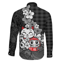 Black Palaka Hawaiian And Japanese Family Matching Off Shoulder Maxi Dress and Hawaiian Shirt Maneki Neko And Sakura Bloom DT05 - Polynesian Pride