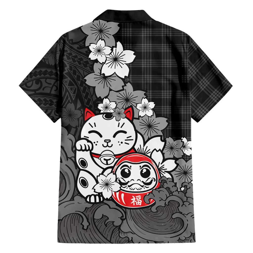 Black Palaka Hawaiian And Japanese Family Matching Summer Maxi Dress and Hawaiian Shirt Maneki Neko And Sakura Bloom DT05 - Polynesian Pride