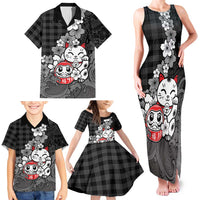 Black Palaka Hawaiian And Japanese Family Matching Tank Maxi Dress and Hawaiian Shirt Maneki Neko And Sakura Bloom DT05 - Polynesian Pride