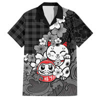 Black Palaka Hawaiian And Japanese Family Matching Tank Maxi Dress and Hawaiian Shirt Maneki Neko And Sakura Bloom DT05 Dad's Shirt - Short Sleeve Black - Polynesian Pride