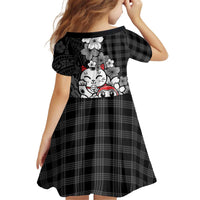 Black Palaka Hawaiian And Japanese Kid Short Sleeve Dress Maneki Neko And Sakura Bloom