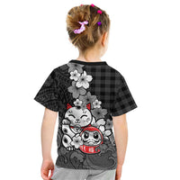 Black Palaka Hawaiian And Japanese Kid T Shirt Maneki Neko And Sakura Bloom