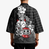 Black Palaka Hawaiian And Japanese Kimono Maneki Neko And Sakura Bloom
