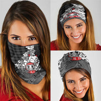 Black Palaka Hawaiian And Japanese Neck Gaiter Maneki Neko And Sakura Bloom