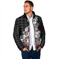 Black Palaka Hawaiian And Japanese Padded Jacket Maneki Neko And Sakura Bloom