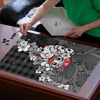 Black Palaka Hawaiian And Japanese Puzzle Maneki Neko And Sakura Bloom
