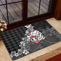 Black Palaka Hawaiian And Japanese Rubber Doormat Maneki Neko And Sakura Bloom