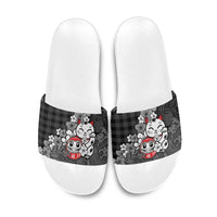 Black Palaka Hawaiian And Japanese Slide Sandals Maneki Neko And Sakura Bloom