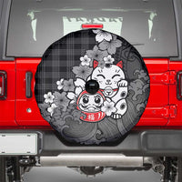 Black Palaka Hawaiian And Japanese Spare Tire Cover Maneki Neko And Sakura Bloom