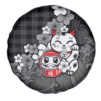 Black Palaka Hawaiian And Japanese Spare Tire Cover Maneki Neko And Sakura Bloom