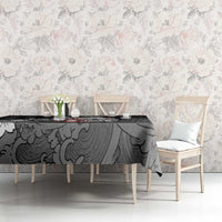 Black Palaka Hawaiian And Japanese Tablecloth Maneki Neko And Sakura Bloom