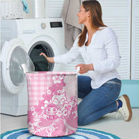 Pink Palaka Hawaiian And Japanese Laundry Basket Maneki Neko And Sakura Bloom