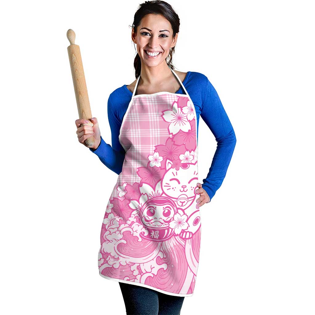 Pink Palaka Hawaiian And Japanese Apron Maneki Neko And Sakura Bloom