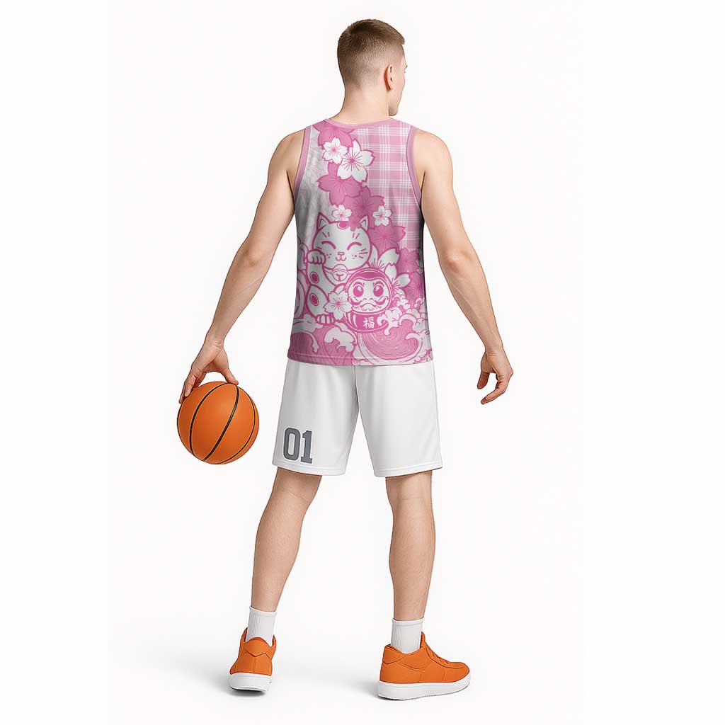 Pink Palaka Hawaiian And Japanese Basketball Jersey Maneki Neko And Sakura Bloom