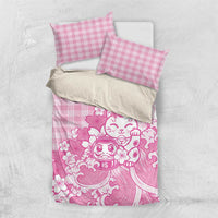 Pink Palaka Hawaiian And Japanese Bedding Set Maneki Neko And Sakura Bloom