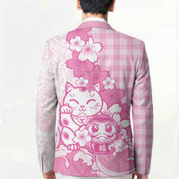 Pink Palaka Hawaiian And Japanese Blazer Maneki Neko And Sakura Bloom