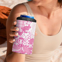 Pink Palaka Hawaiian And Japanese 4 in 1 Can Cooler Tumbler Maneki Neko And Sakura Bloom