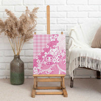 Pink Palaka Hawaiian And Japanese Canvas Wall Art Maneki Neko And Sakura Bloom