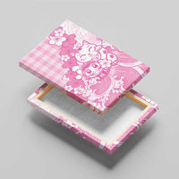 Pink Palaka Hawaiian And Japanese Canvas Wall Art Maneki Neko And Sakura Bloom