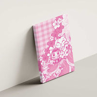 Pink Palaka Hawaiian And Japanese Canvas Wall Art Maneki Neko And Sakura Bloom