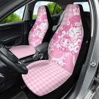 Pink Palaka Hawaiian And Japanese Car Seat Cover Maneki Neko And Sakura Bloom