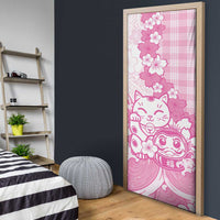 Pink Palaka Hawaiian And Japanese Door Cover Maneki Neko And Sakura Bloom
