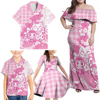 Pink Palaka Hawaiian And Japanese Family Matching Off Shoulder Maxi Dress and Hawaiian Shirt Maneki Neko And Sakura Bloom DT05 - Polynesian Pride