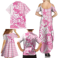 Pink Palaka Hawaiian And Japanese Family Matching Summer Maxi Dress and Hawaiian Shirt Maneki Neko And Sakura Bloom DT05 - Polynesian Pride