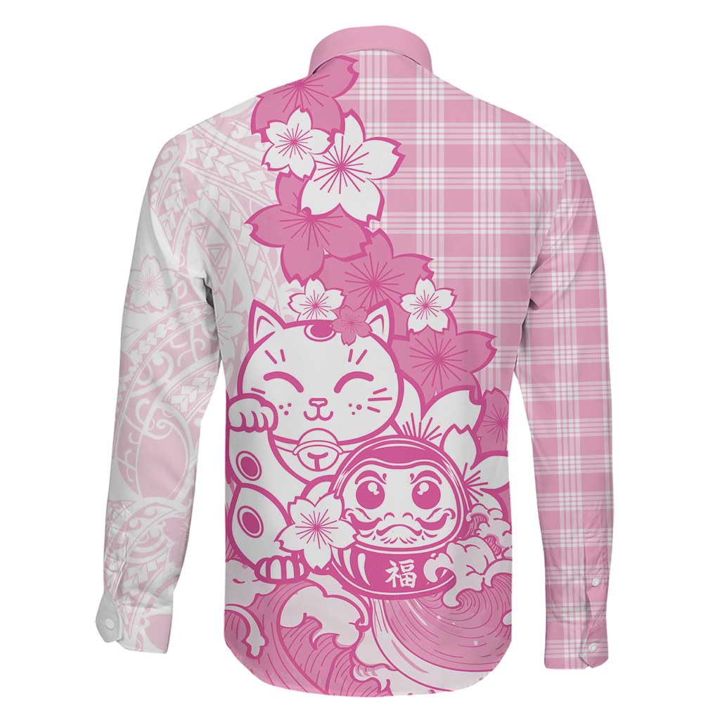 Pink Palaka Hawaiian And Japanese Family Matching Summer Maxi Dress and Hawaiian Shirt Maneki Neko And Sakura Bloom DT05 - Polynesian Pride