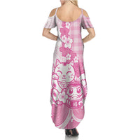 Pink Palaka Hawaiian And Japanese Family Matching Summer Maxi Dress and Hawaiian Shirt Maneki Neko And Sakura Bloom DT05 - Polynesian Pride