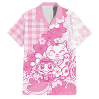 Pink Palaka Hawaiian And Japanese Family Matching Tank Maxi Dress and Hawaiian Shirt Maneki Neko And Sakura Bloom DT05 Dad's Shirt - Short Sleeve Pink - Polynesian Pride