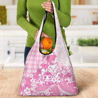 Pink Palaka Hawaiian And Japanese Grocery Bag Maneki Neko And Sakura Bloom
