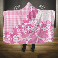 Pink Palaka Hawaiian And Japanese Hooded Blanket Maneki Neko And Sakura Bloom