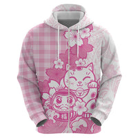 Pink Palaka Hawaiian And Japanese Hoodie Maneki Neko And Sakura Bloom