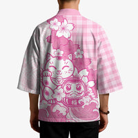 Pink Palaka Hawaiian And Japanese Kimono Maneki Neko And Sakura Bloom