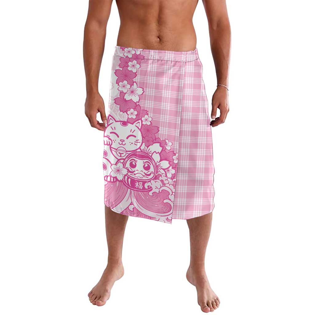 Pink Palaka Hawaiian And Japanese Lavalava Maneki Neko And Sakura Bloom