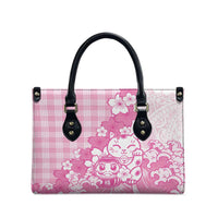 Pink Palaka Hawaiian And Japanese Leather Bag Maneki Neko And Sakura Bloom