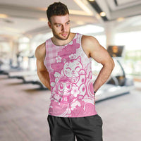 Pink Palaka Hawaiian And Japanese Men Tank Top Maneki Neko And Sakura Bloom