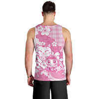 Pink Palaka Hawaiian And Japanese Men Tank Top Maneki Neko And Sakura Bloom