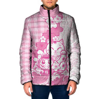 Pink Palaka Hawaiian And Japanese Padded Jacket Maneki Neko And Sakura Bloom