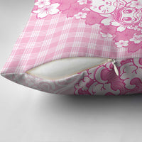 Pink Palaka Hawaiian And Japanese Pillow Cover Maneki Neko And Sakura Bloom