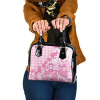 Pink Palaka Hawaiian And Japanese Shoulder Handbag Maneki Neko And Sakura Bloom