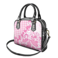 Pink Palaka Hawaiian And Japanese Shoulder Handbag Maneki Neko And Sakura Bloom