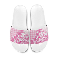 Pink Palaka Hawaiian And Japanese Slide Sandals Maneki Neko And Sakura Bloom